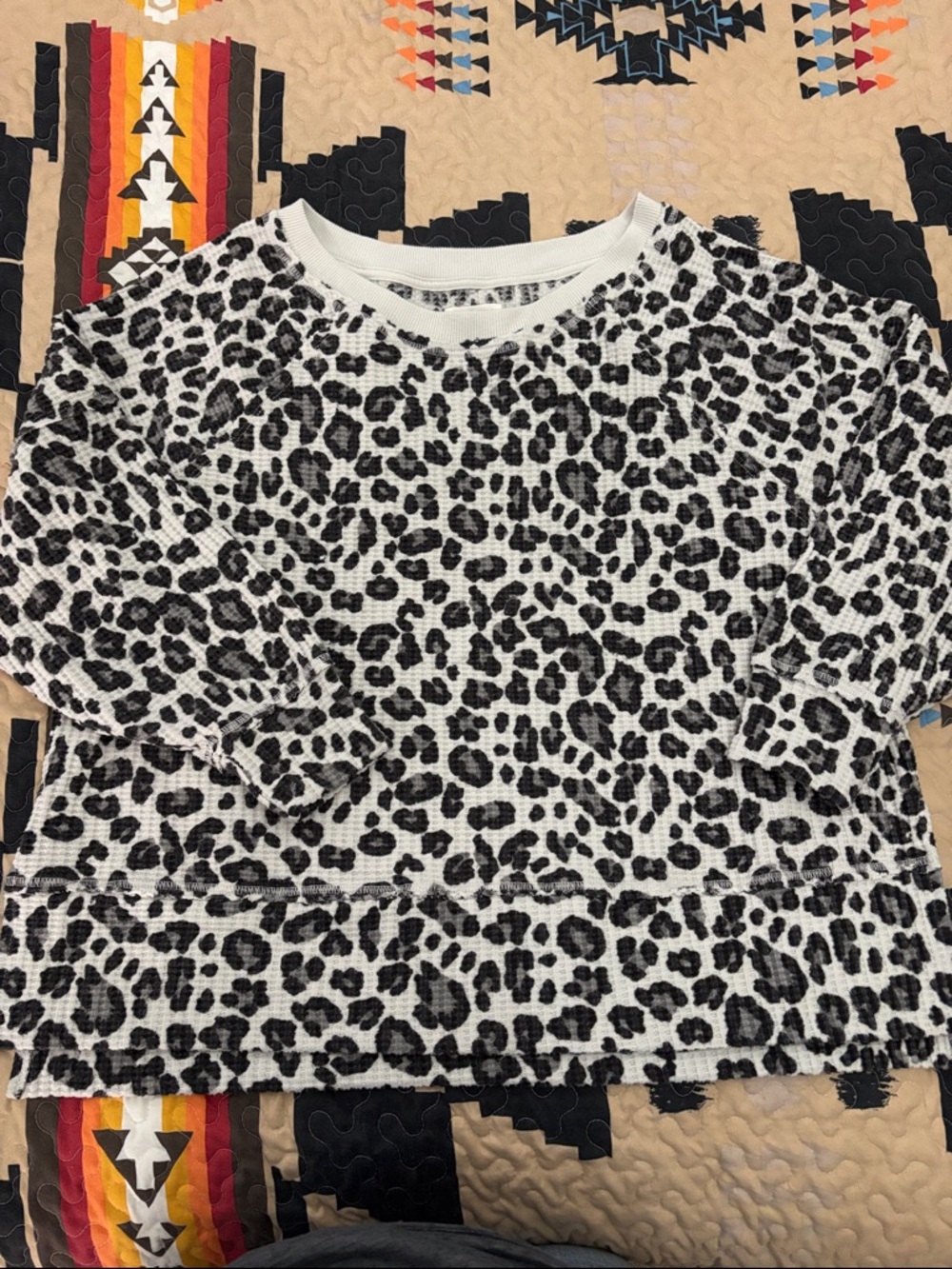 Black & White Leopard Print Waffle Knit Off Shoulder (Oversized)